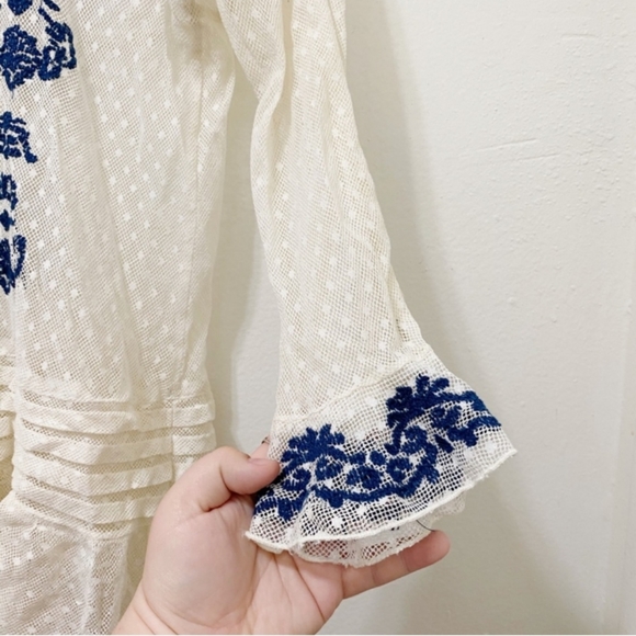Free People Jocelyn Embroidered Sheer Ivory Top Sz Small - Picture 5 of 8